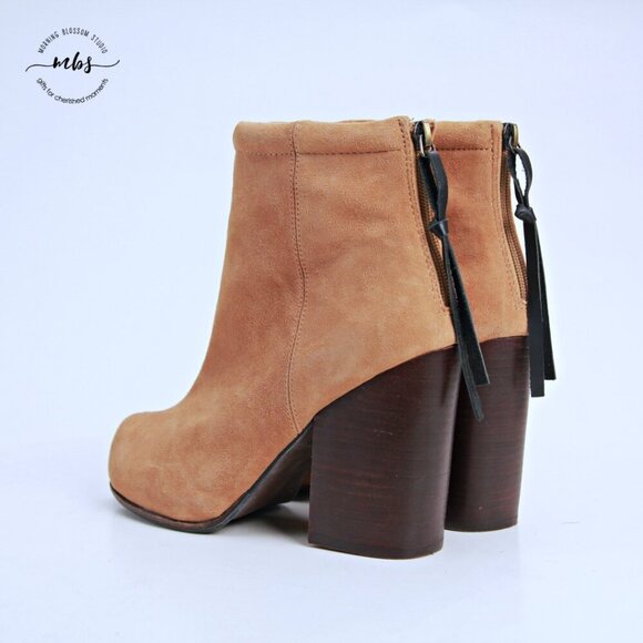 Jeffrey Campbell Rumble Suede Block Heeled Booties Tan Women 8 - Picture 6 of 16